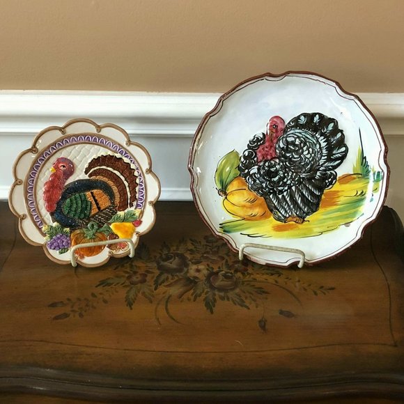 Majolica decorative ’turkey’ plates - Picture 2 of 8